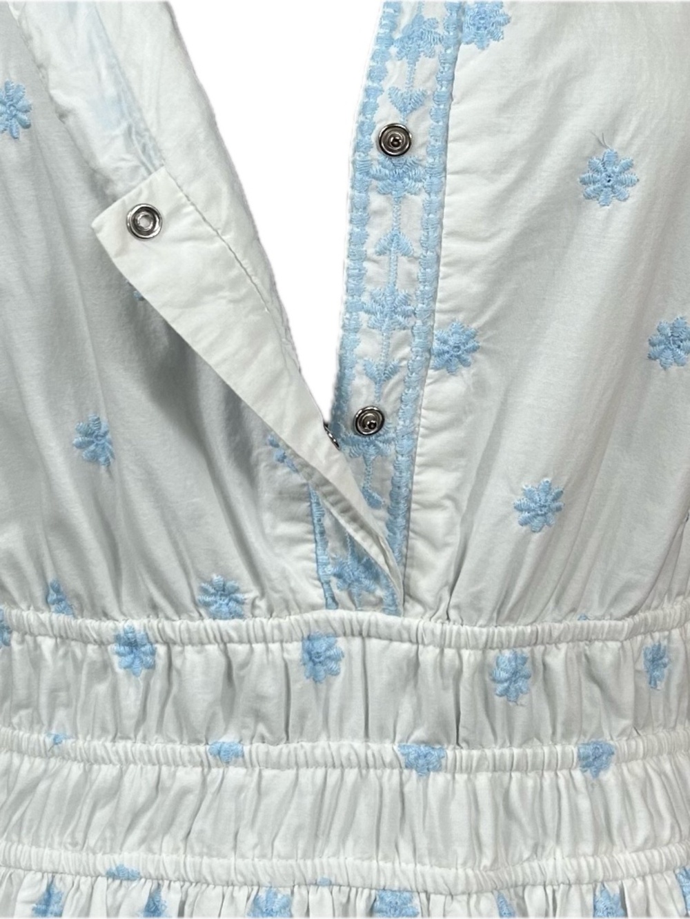 Rachel Zoe Blue White Cotton Eyelet Embroidered Maxi Dress Size 12 - Picture 6 of 8